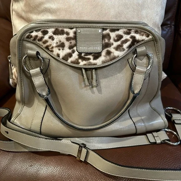 Marc Jacobs Collection Wellington taupe leather leopard calf hair bag Satchel - Picture 7 of 13
